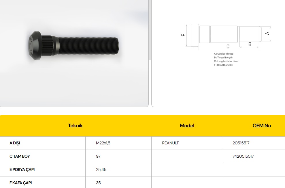 BİJON RENAULT 440 ARKA 98 MM